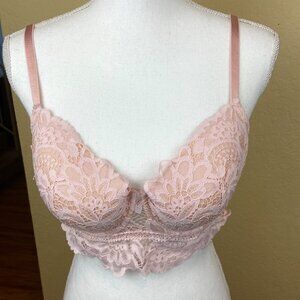 HUNKEMOLLER  Pink Lace Bra, Size 36D / 80D